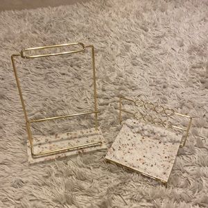 Matching stone jewelry and vanity tray organizers